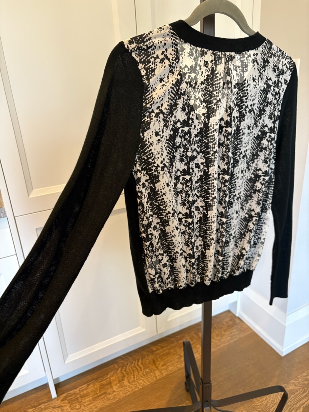 John + Jenn Anthropologie Black Cardigan Sweater 100% Silk Back Panel Size Small